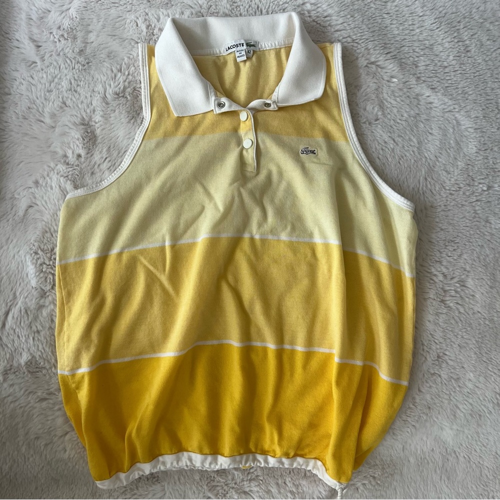 Lacoste Made in France Yellow Stripes Sleeveless Polo